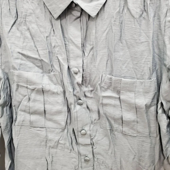 Ann Taylor LOFT Women's Slate Blue Lightweight‎ 1/2 Button Long Sleeve Top NWT S - Picture 4 of 9